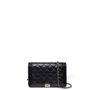 CHANEL BOY WOC WALLET ON CHAIN BLACK LAMBSKIN LEATHER SHW