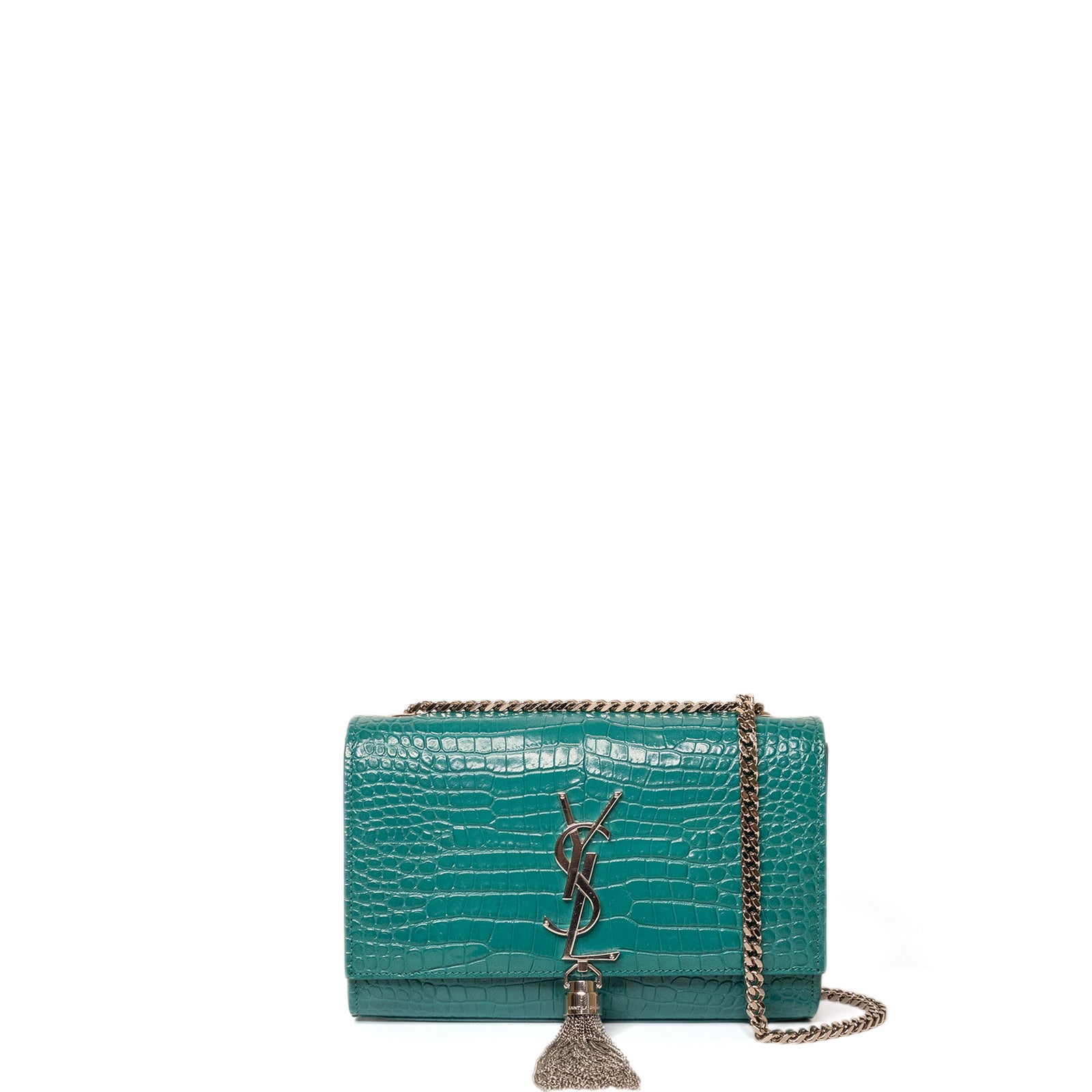 SAINT LAURENT SMALL KATE BAG WITH TASSEL CROC-EMBOSSED LEATHER SHW