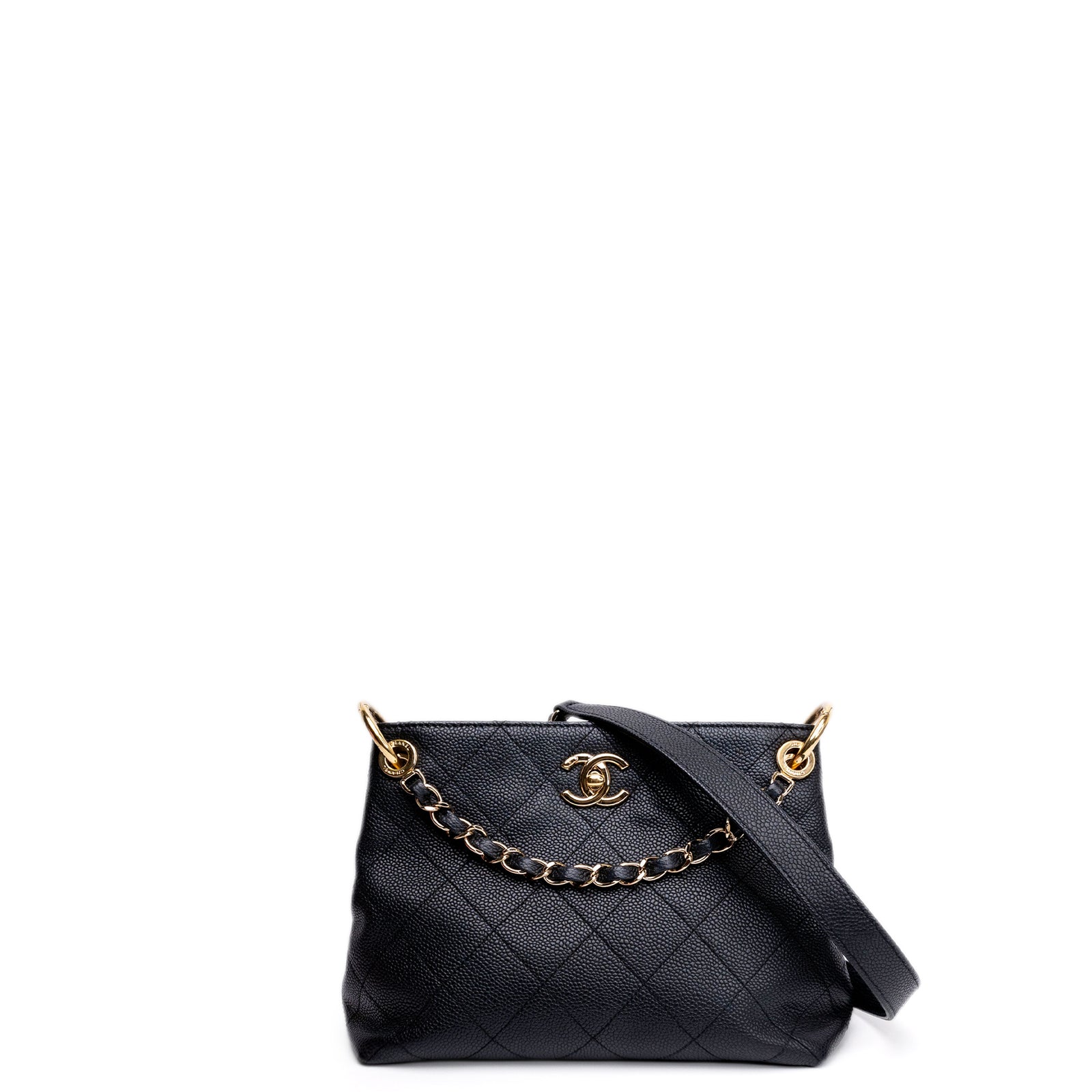 CHANEL SMALL CITY WALK HOBO BLACK CAVIAR QUILTED LEATHER GHW