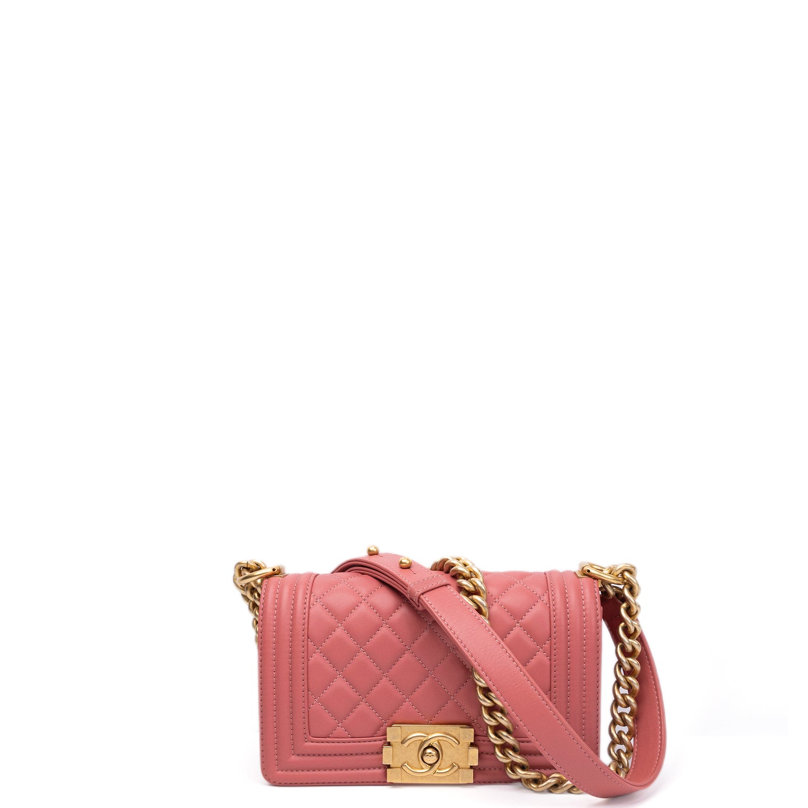 CHANEL SMALL LE BOY BAG PINK LAMBSKIN LEATHER GHW