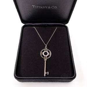 TIFFANY & CO. ATLAS KEY 18K WHITE GOLD DIAMOND PENDANT NECKLACE