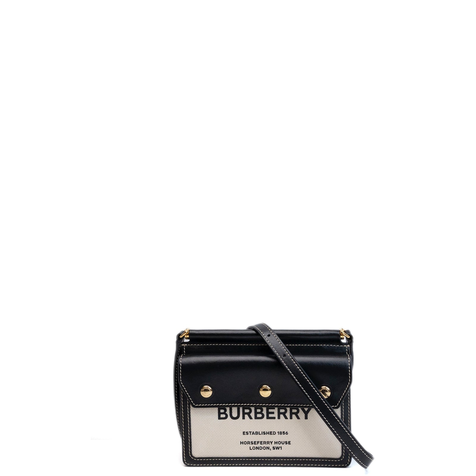 BURBERRY MINI HORSEFERRY PRINT TITLE CROSSBODY BAG BLACK GHW