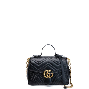 GUCCI GG MARMONT SMALL TOP HANDLE BAG BLACK CALFSKIN GHW