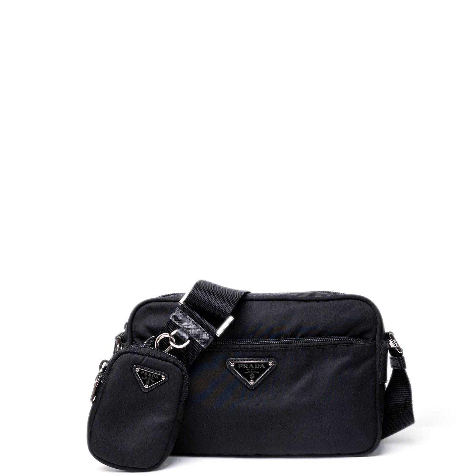 PRADA RE-NYLON MESSENGER BAG BLACK SHW
