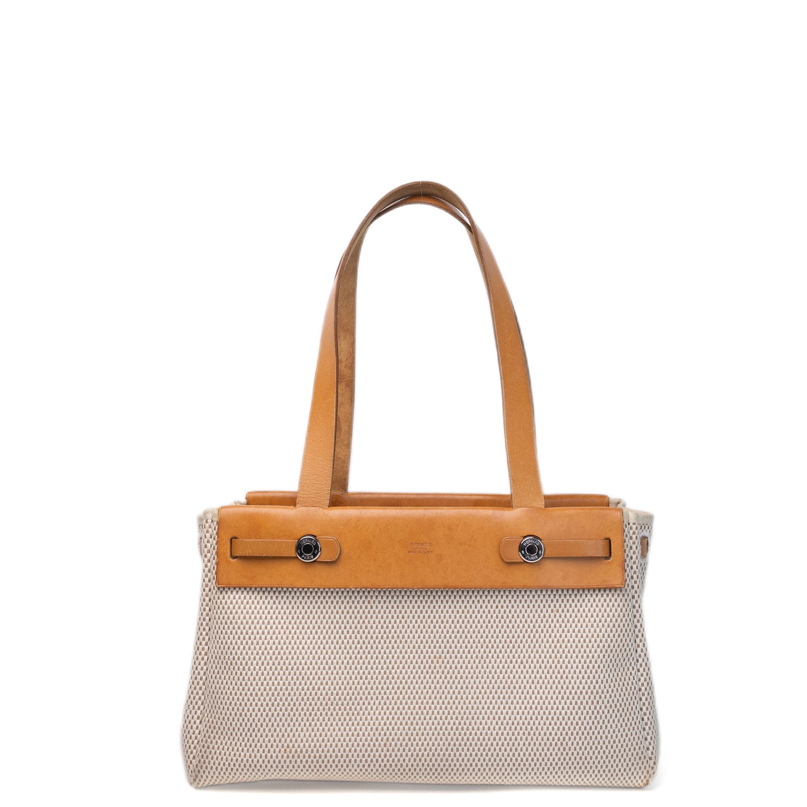 HERMES HERBAG CABAS TOILE CANVAS / VACHE LEATHER SHW