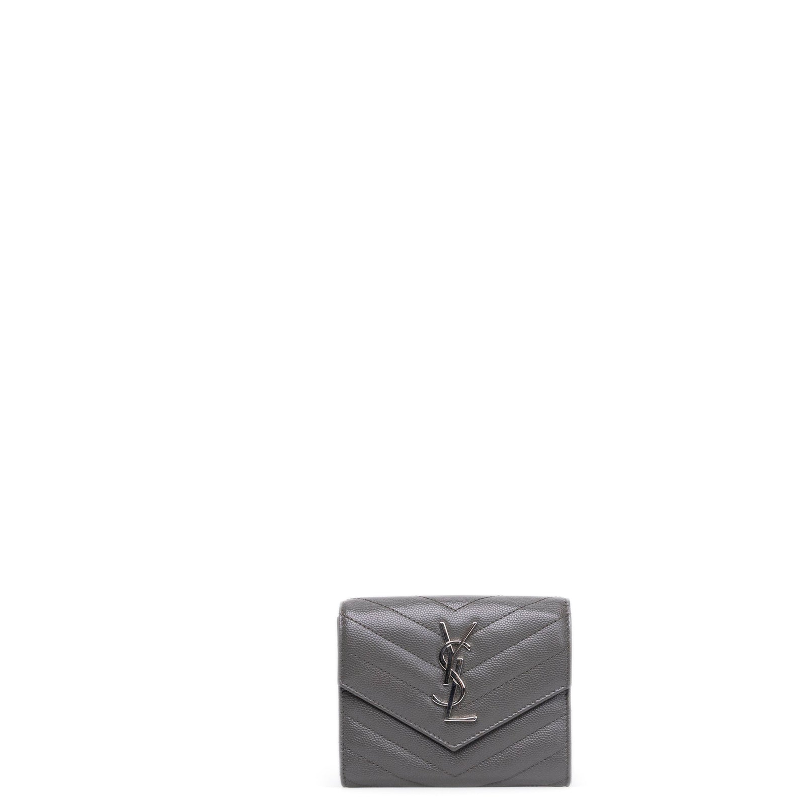 SAINT LAURENT CASSANDRE ENVELOPE COMPACT TRI-FOLD WALLET SHW