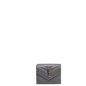 SAINT LAURENT CASSANDRE ENVELOPE COMPACT TRI-FOLD WALLET SHW