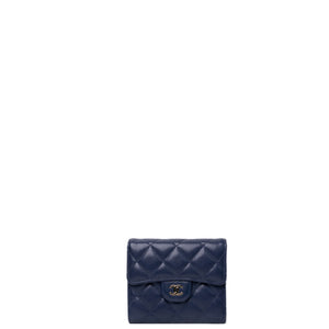 CHANEL SMALL CLASSIC FLAP WALLET BLUE CAVIAR LEATHER LGHW