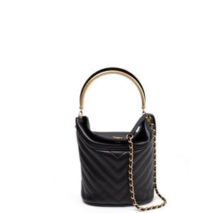 CHANEL QUILTED CHEVRON HANDLE WITH CHIC BUCKET BAG BLACK LAMBSKIN LEATHER GHW