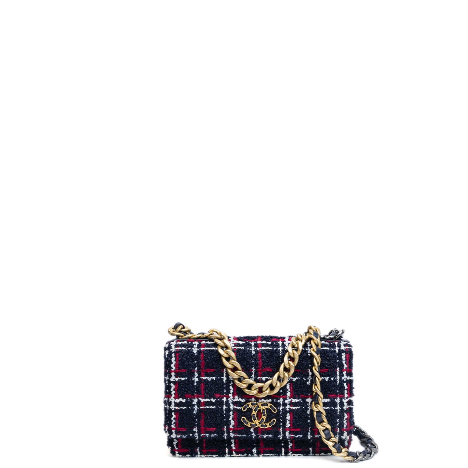 CHANEL SMALL 19 BAG TWEED BLACK / RED / WHITE MULTICOLOUR HARDWARE