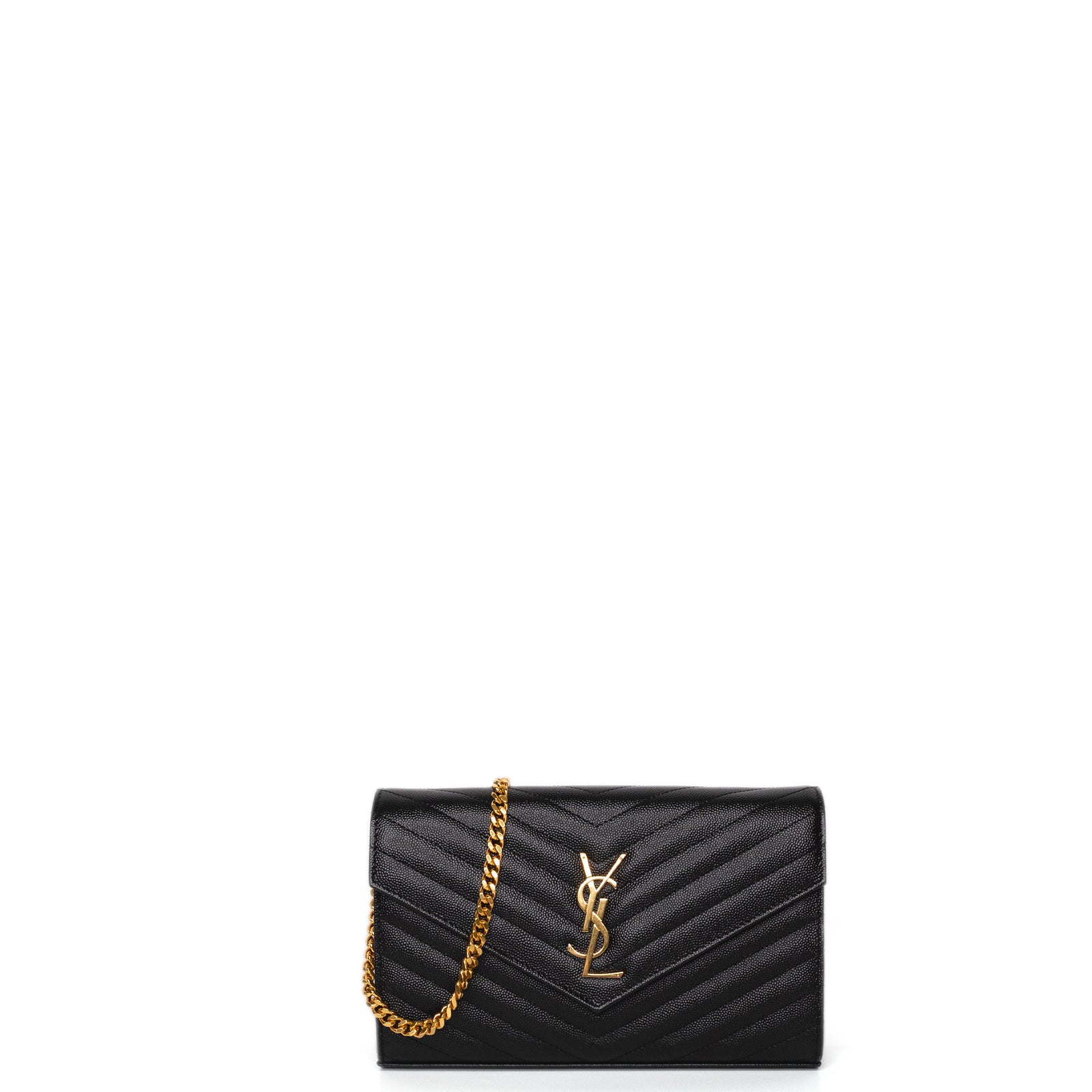 SAINT LAURENT ENVELOPE CHAIN WALLET CALFSKIN BLACK GHW