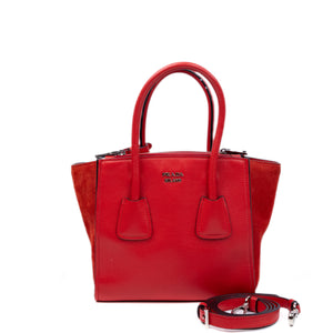 PRADA SMALL GLACE CALFSKIN LEATHER TWIN POCKET SATCHEL RED SHW