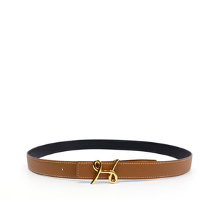 HERMES CURSIVES DOUBLE SIDE BELT 24MM BLACK/GOLD EPSOM LEATHER GHW