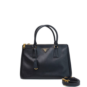 PRADA SMALL SAFFIANO LUX GALLERIA DOUBLE ZIP TOTE BAG BLACK LEATHER GHW