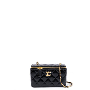 CHANEL LONG VANITY CASE BLACK SHINY CALFSKIN LEATHER GHW  (MICROCHIP)
