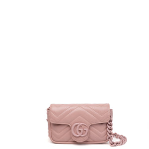 GUCCI SUPER MINI GG MARMONT PINK CALFSKIN LEATHER TONAL ENAMELLED HARDWARE