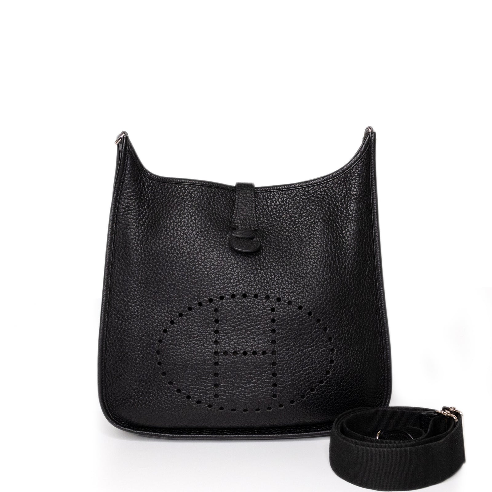 HERMES EVELYN 29 CLEMENCE LEATHER BLACK SHW STAMP SQUARE N