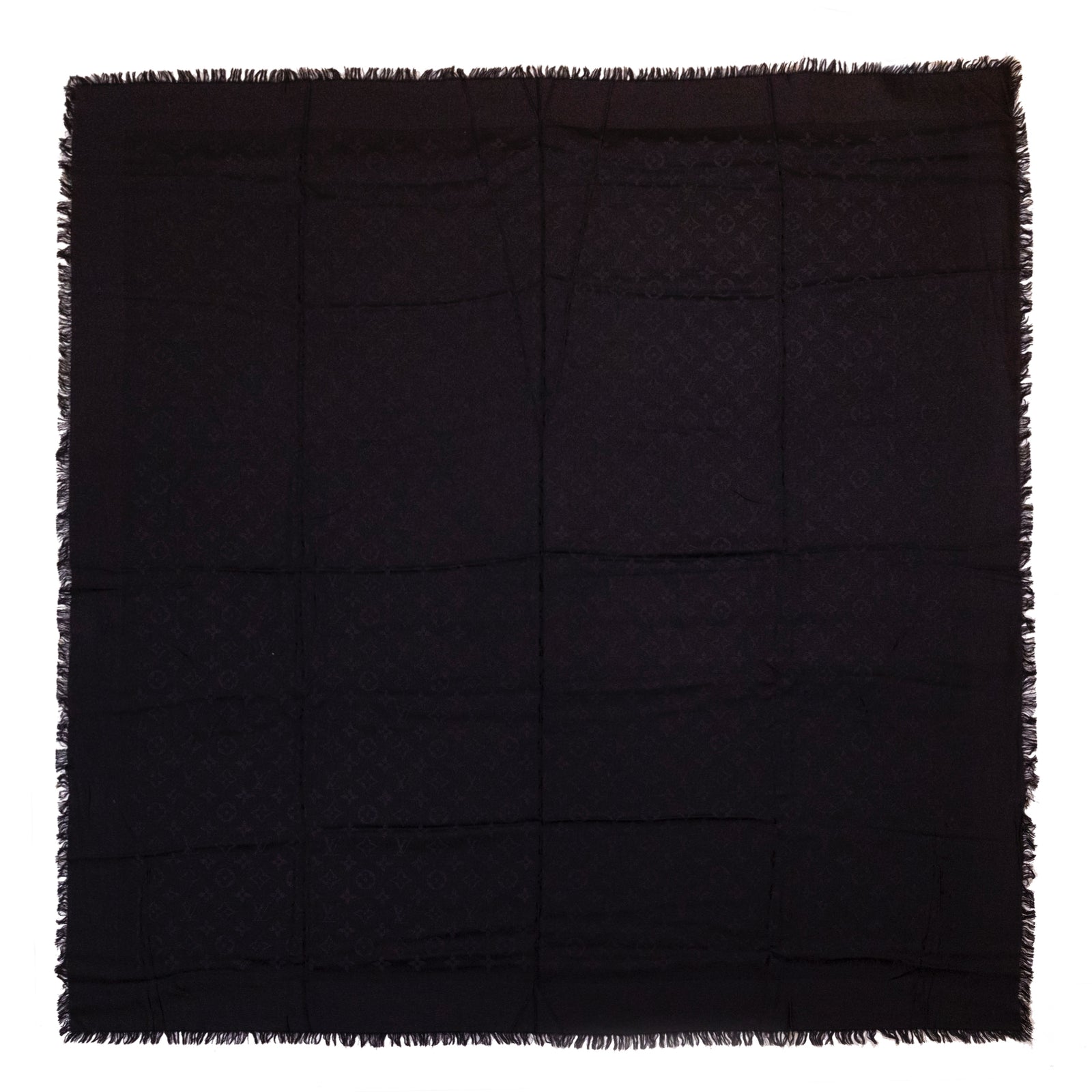 LOUIS VUITTON SILK WOOL MONOGRAM SHAWL BLACK