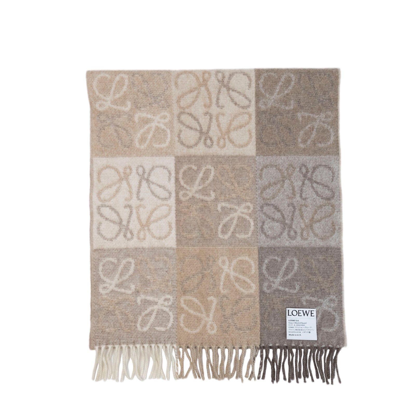 LOEWE ANAGRAM SCARF IN WOOL & CASHMERE BEIGE