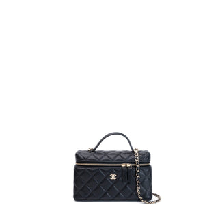 CHANEL TOP HANDLE SLIM VANITY WITH CHAIN BAG BLACK CAVIAR LGHW