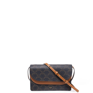 CELINE DOUBLE FLAP TRIOMPHE CANVAS WALLET ON STRAP GHW