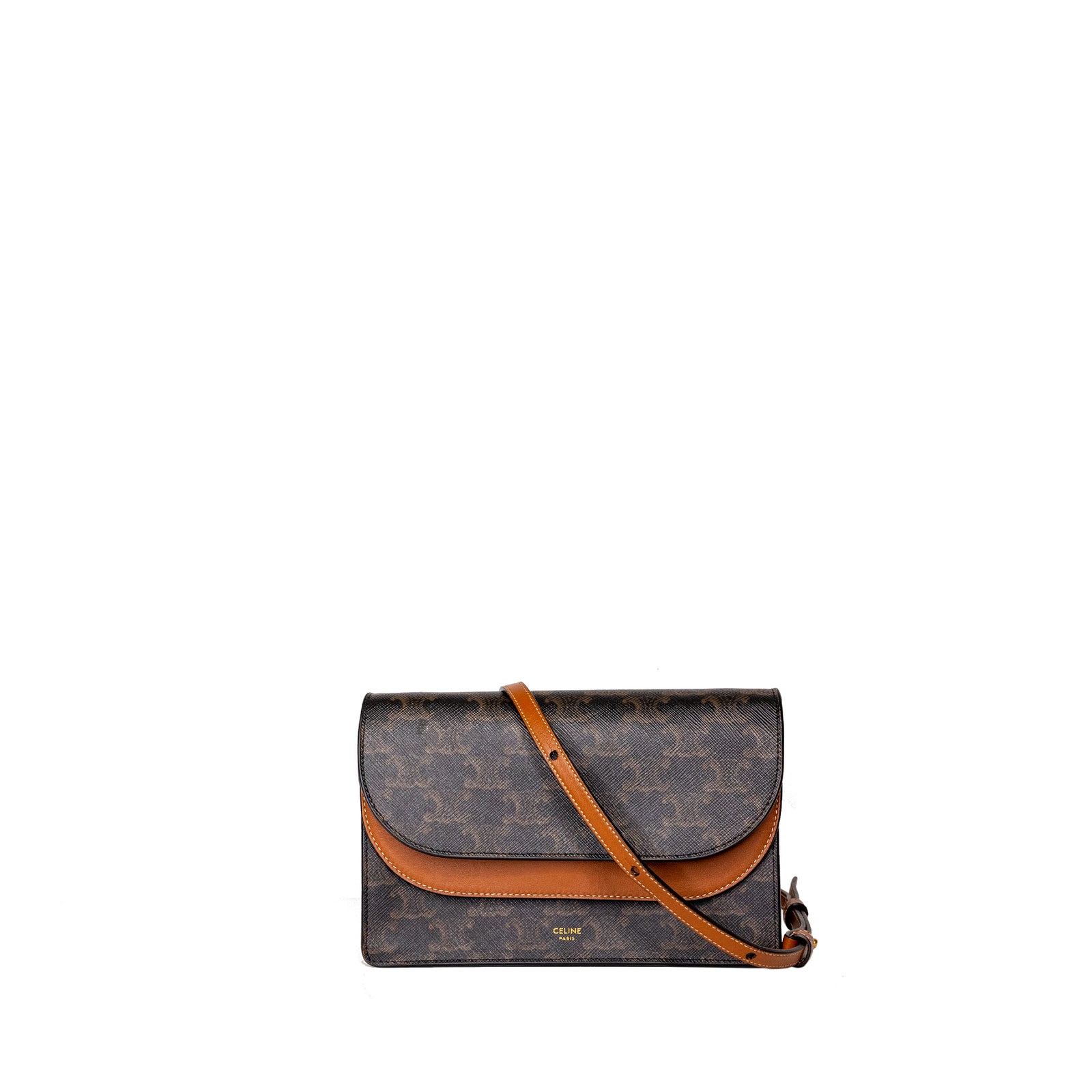 CELINE DOUBLE FLAP TRIOMPHE CANVAS WALLET ON STRAP