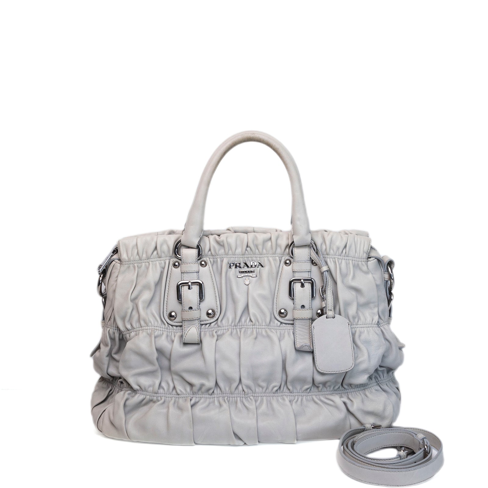PRADA NAPPA GAUFFRE LARGE BAG GREY SHW