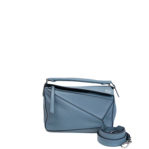 LOEWE SMALL PUZZLE BAG CALFSKIN STONE BLUE SHW
