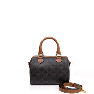 CELINE SMALL BOSTON BAG TRIOMPHE CANVAS/ CALFSKIN TAN GHW