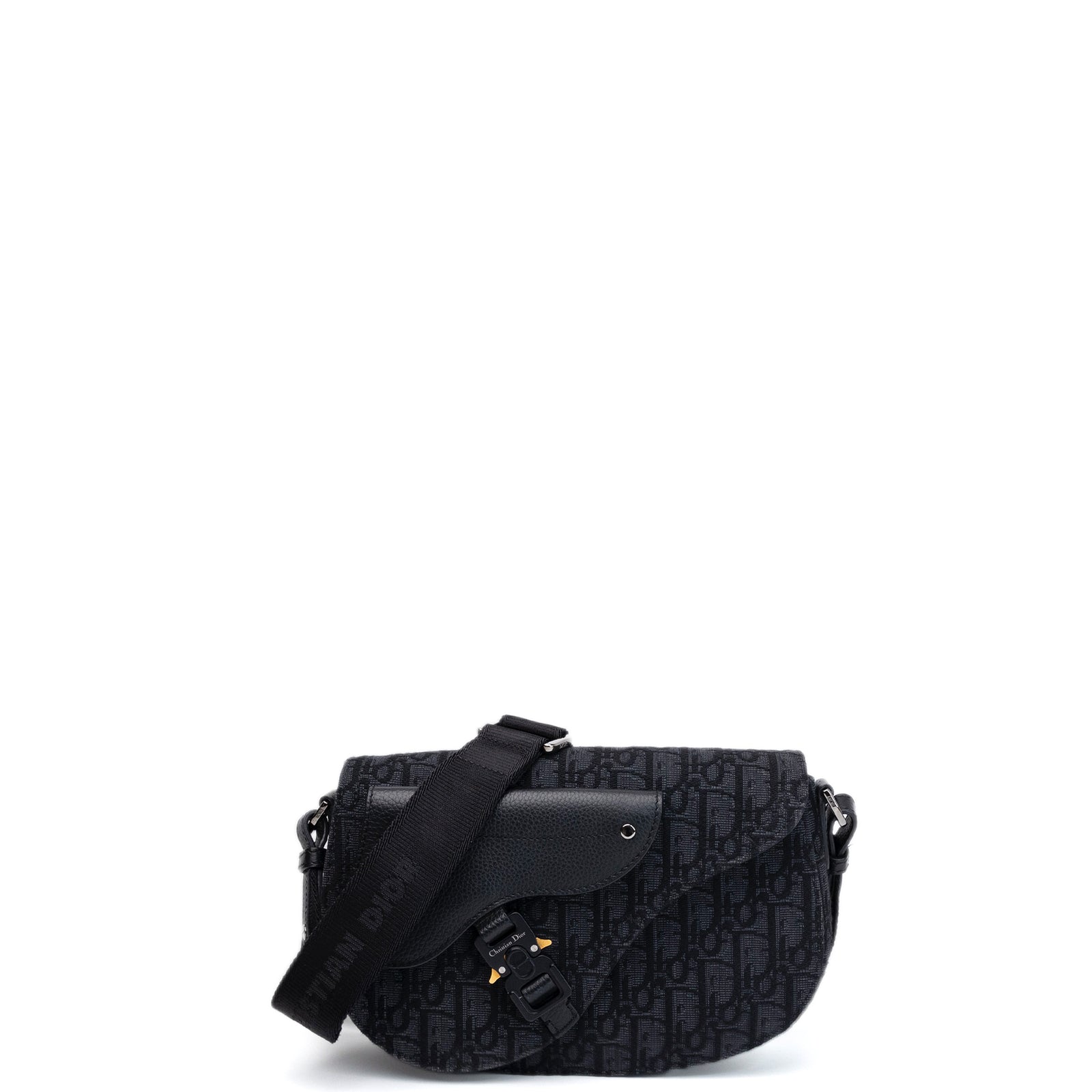 CHRISTIAN DIOR SADDLE SMALL MESSENGER BAG BLACK OBLIQUE JACQUARD / GRAINED CALFSKIN MULTICOLOUR HARDWARE