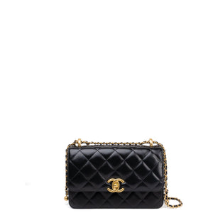CHANEL GOLD CRUSH SMALL FLAP BAG BLACK CALFSKIN GHW (MICROCHIP)