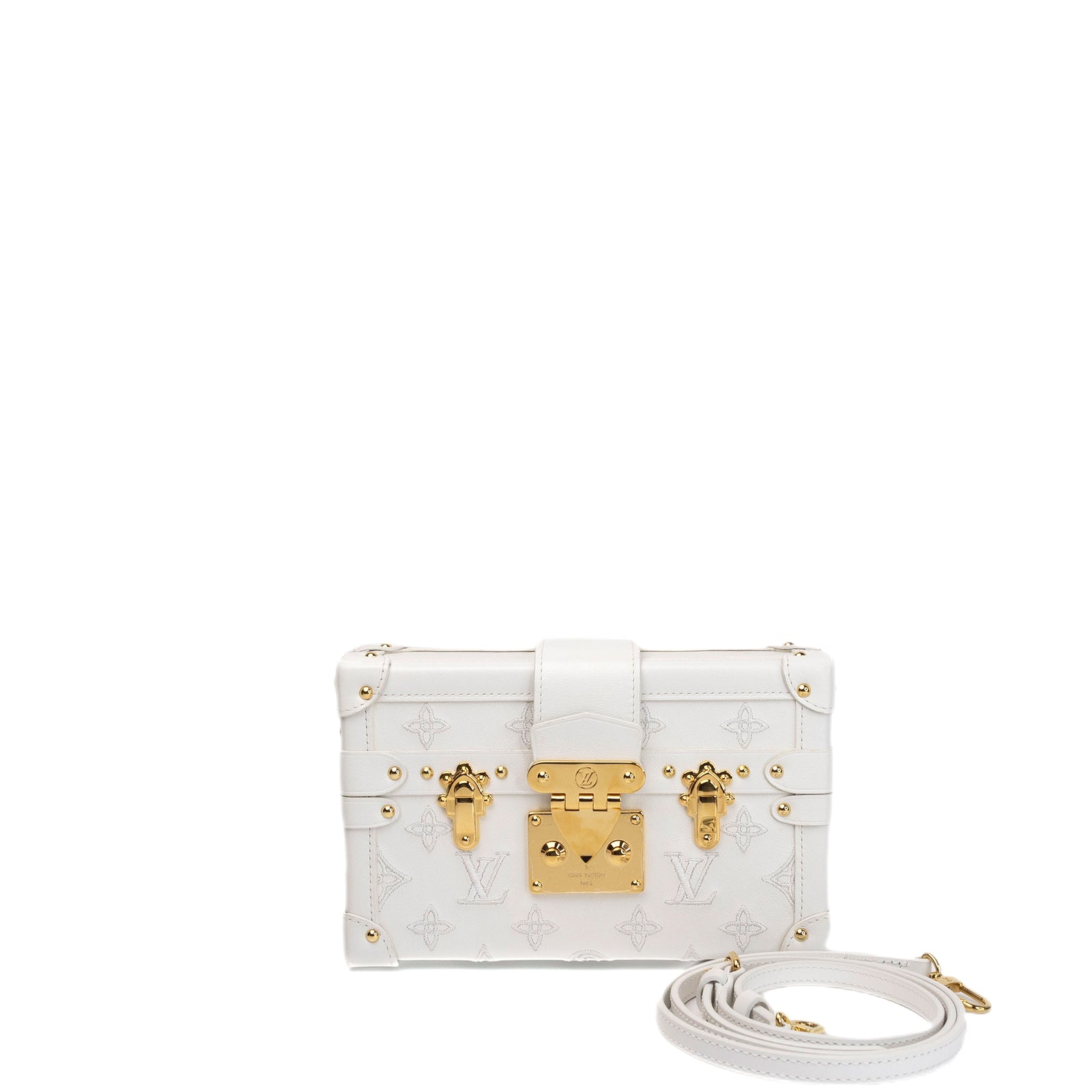 LOUIS VUITTON PETITE MALLE MONOGRAM EMBROIDERED WHITE CALFSKIN GHW