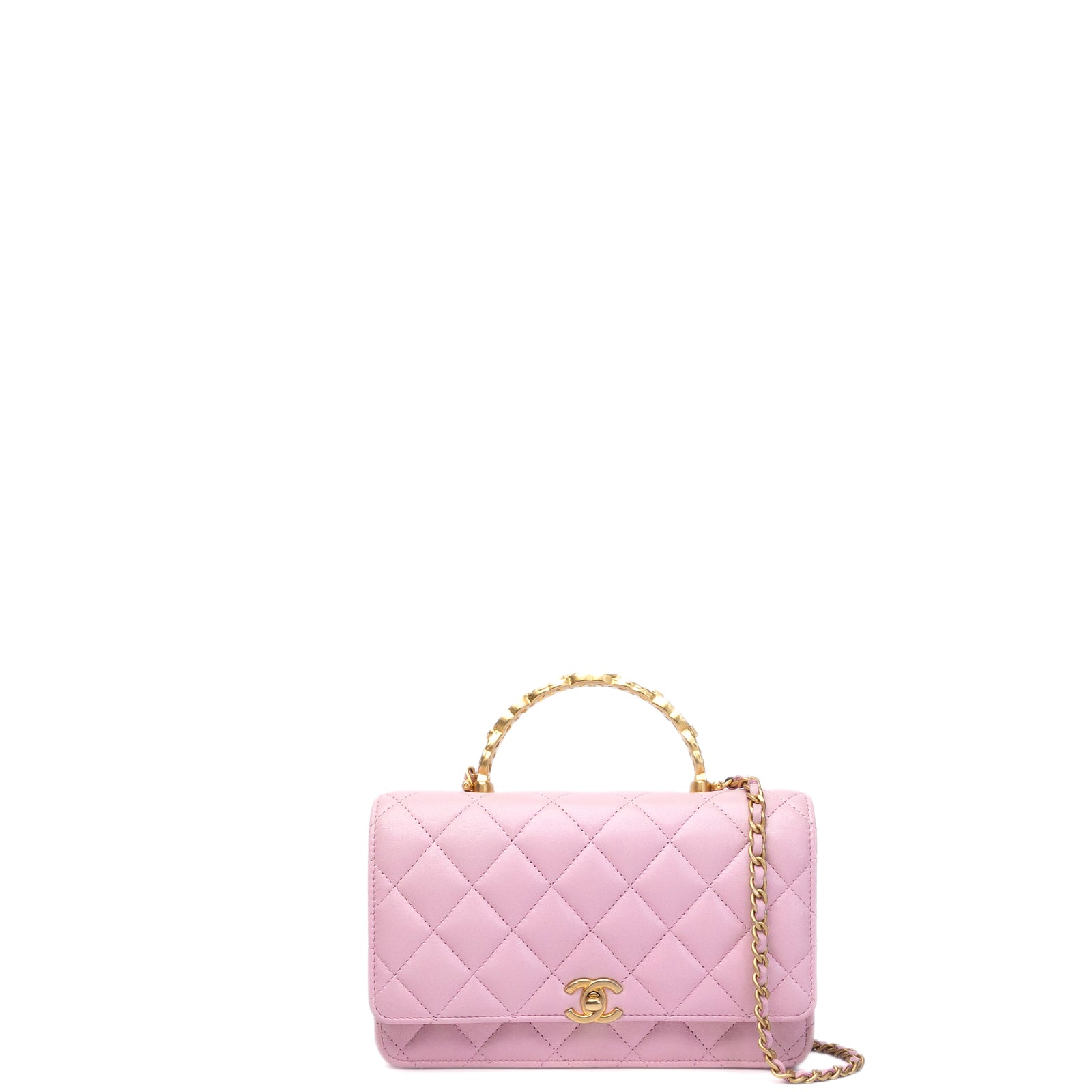 CHANEL 24S TOP HANDLE WALLET ON CHAIN PINK LAMBSKIN GHW