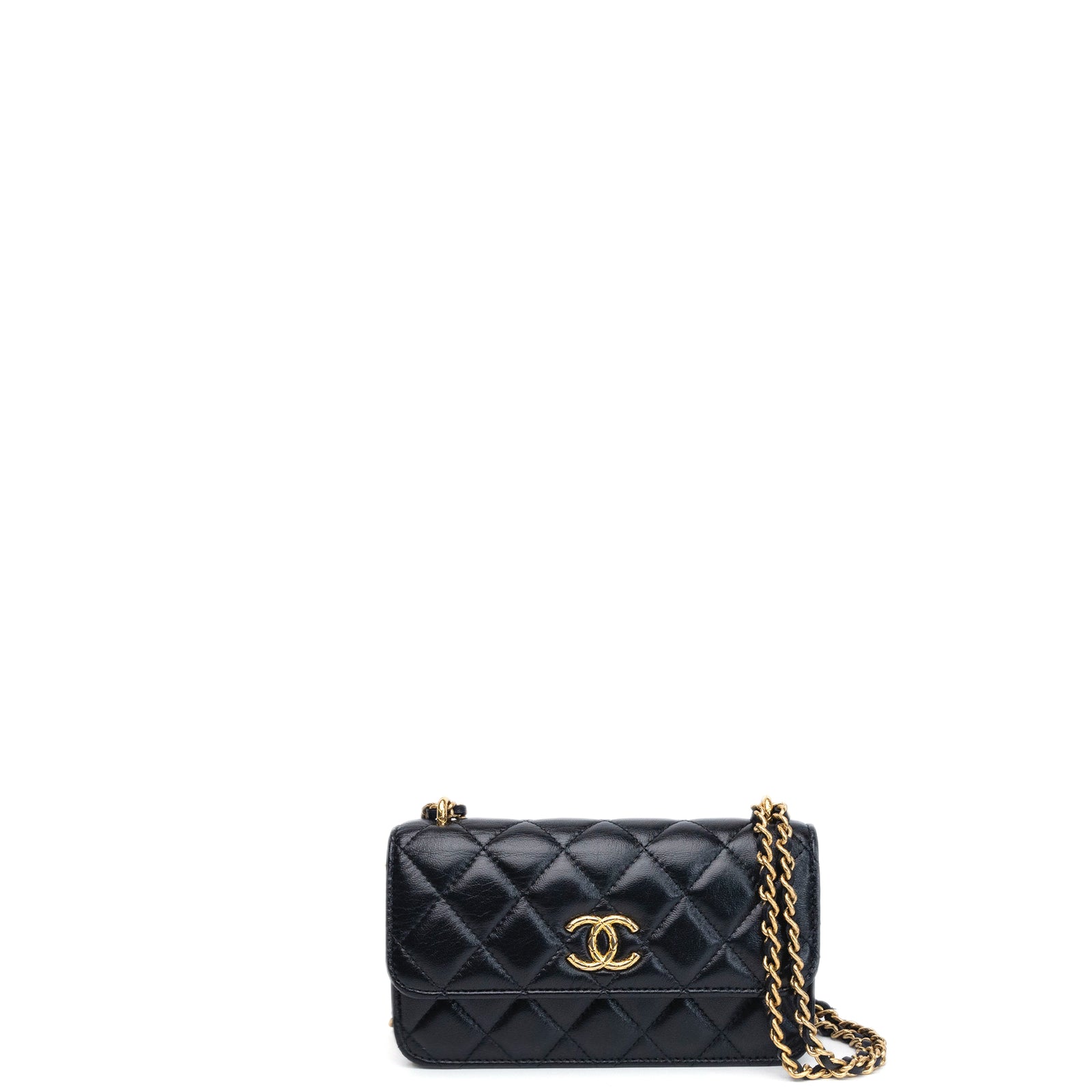 CHANEL DYNASTY FLAP PHONE HOLDER BLACK LAMBSKIN GHW