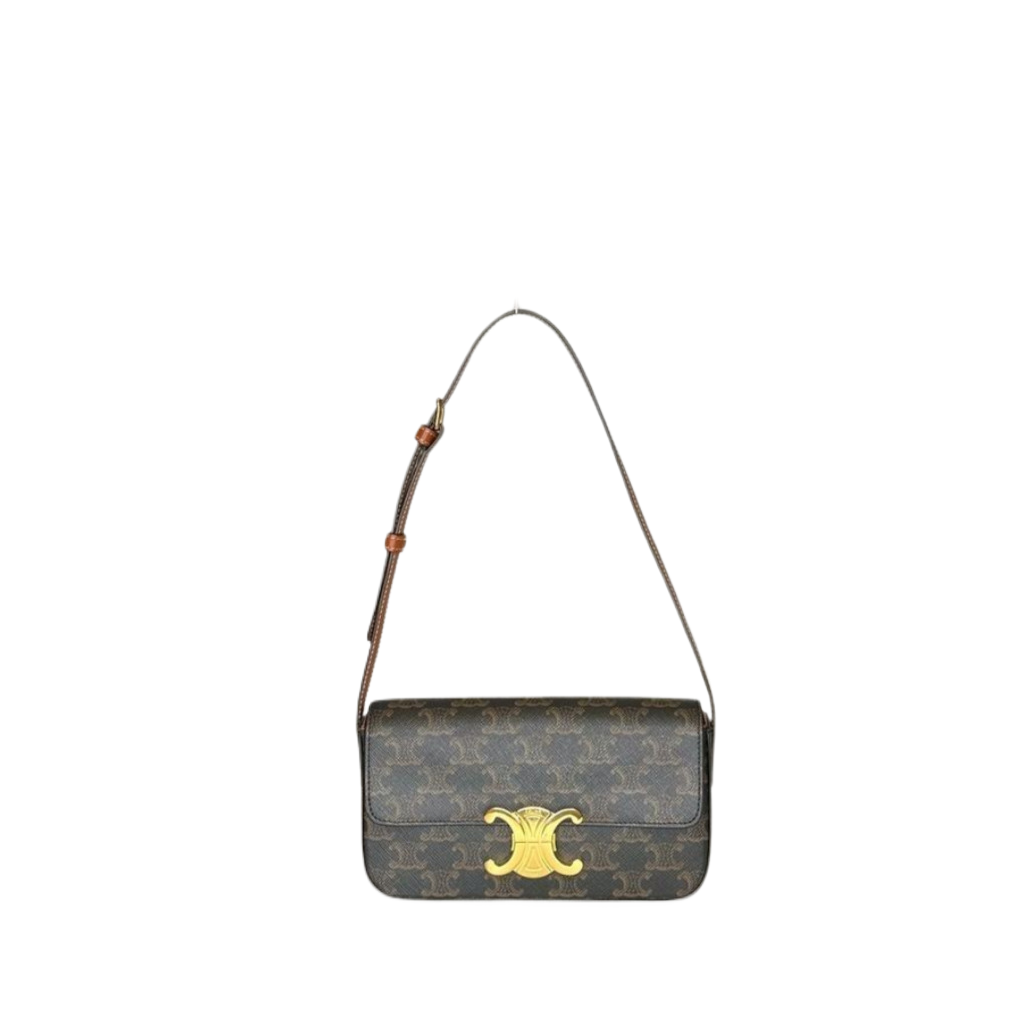 CELINE TRIOMPHE SHOULDER BAG TRIOPHE CANVAS CALF SKIN GHW