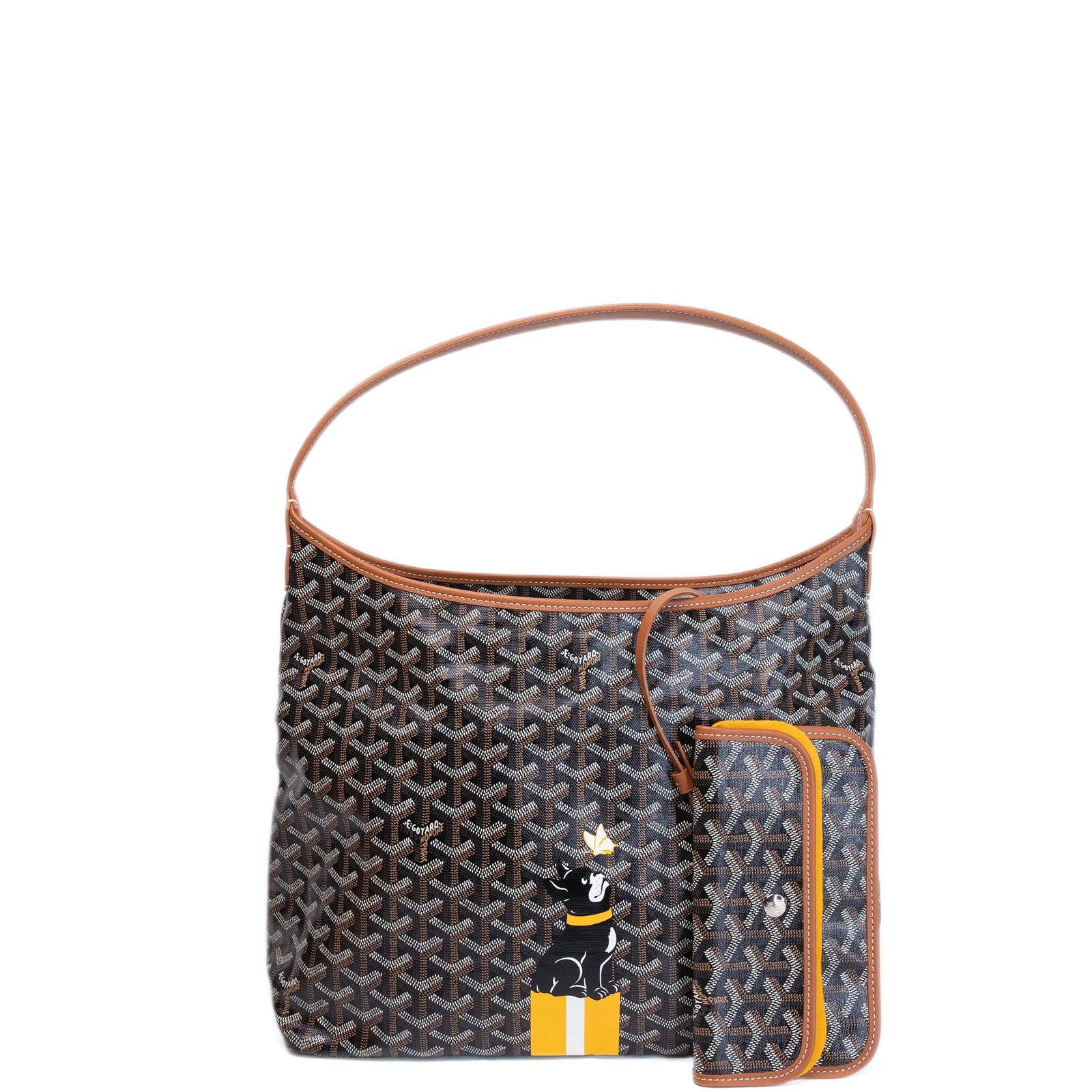 GOYARD BOHEME HOBO PM BAG CANVAS / CALFSKIN BLACK / BROWN SHW