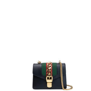 GUCCI MINI SYLVIE CHAIN BAG BLACK CALFSKIN GHW