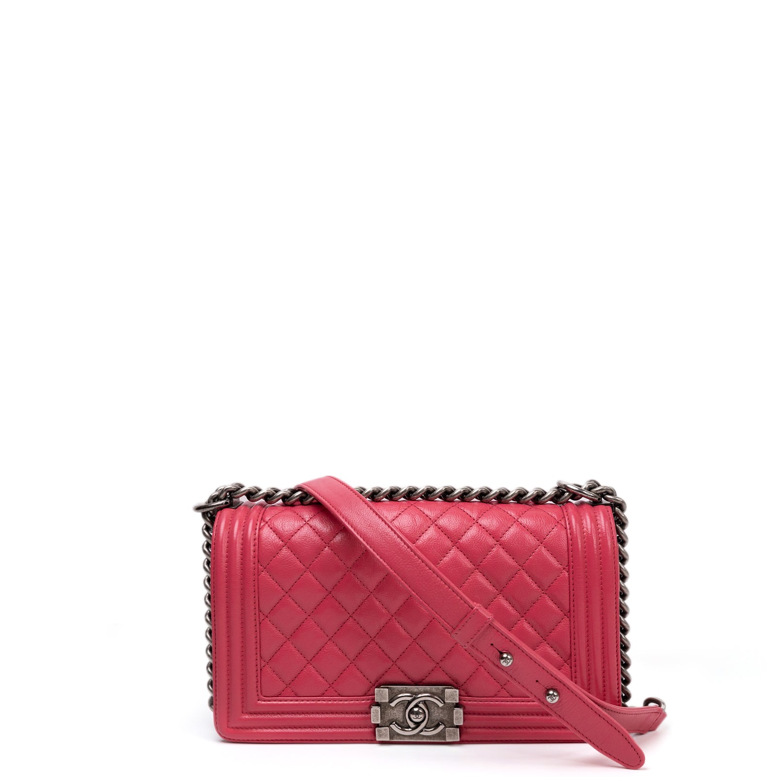 CHANEL MEDIUM LEBOY PINK CALFSKIN LEATHER MULTICOLORED HARDWARE