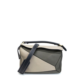 LOEWE MEDIUM PUZZLE BAG CALFSKIN OAT KHAKI GREEN GHW