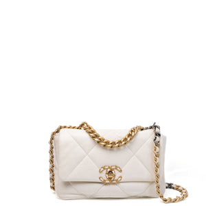 CHANEL SMALL 19 BAG WHITE LAMBSKIN MULTICOLOUR HARDWARE