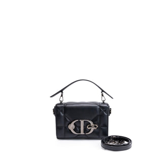 CHRISTIAN DIOR 30 MONTAIGNE CHAIN TOP HANDLE BAG BLACK LAMBSKIN LEATHER DARK SHW