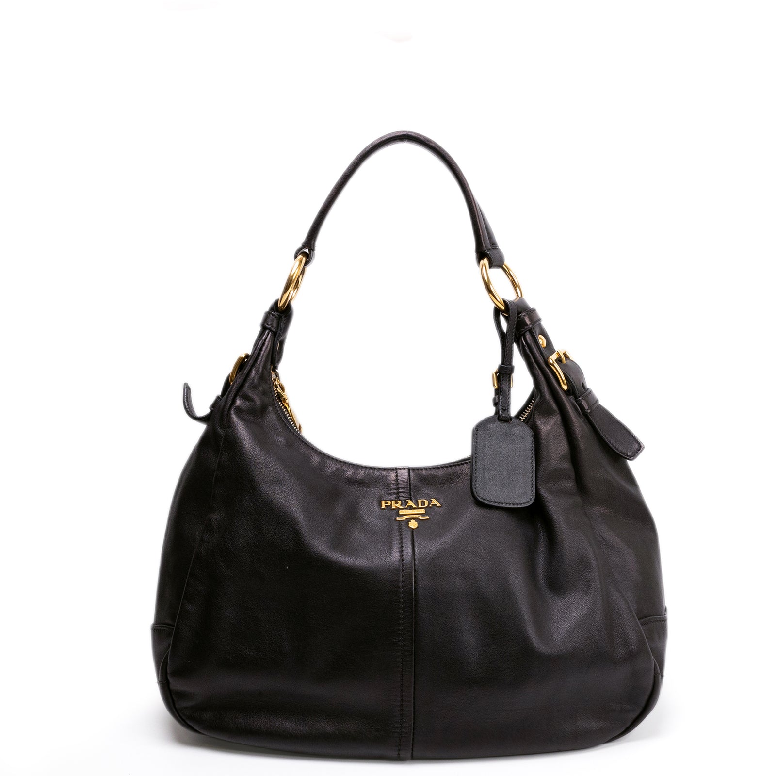 PRADA BLACK VITELLO DAINO LEATHER ZIP TOP HOBO BAG GHW