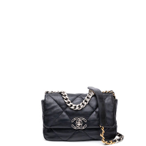 CHANEL SMALL 19 BAG LAMBSKIN BLACK MULTICOLOUR HARDWARE (MICROCHIP)