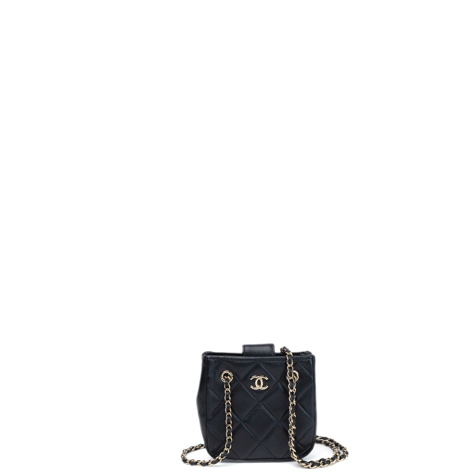 CHANEL QUILTED SUPER MINI TOTE WITH CHAIN BLACK LAMBSKIN LGHW