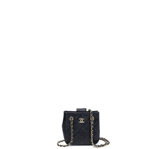 CHANEL QUILTED SUPER MINI TOTE WITH CHAIN BLACK LAMBSKIN LGHW