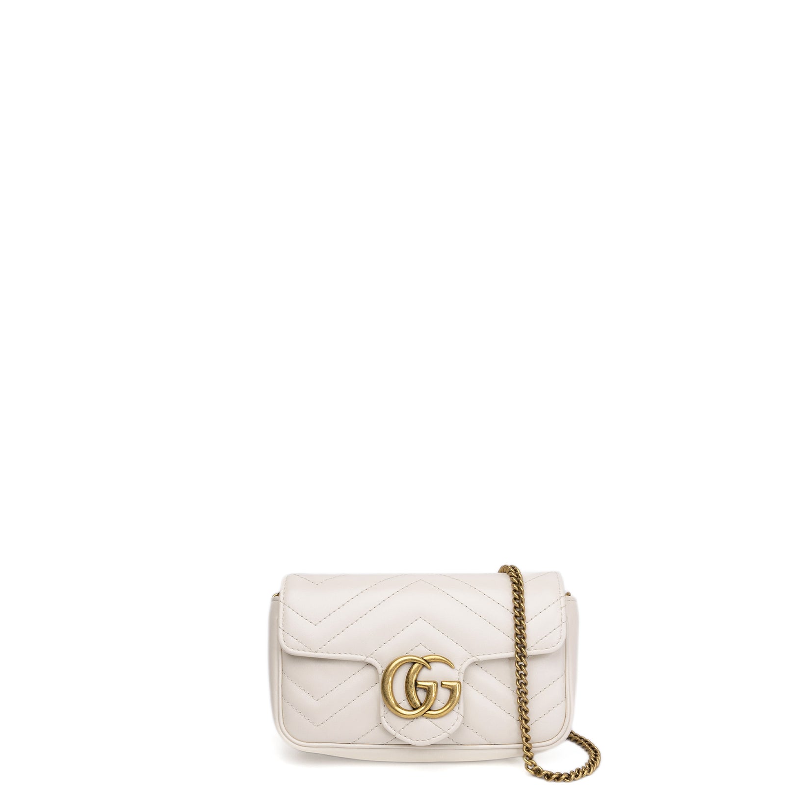 GUCCI GG MARMONT SUPER MINI BAG MATELASSE WHITE BRUSHED GHW