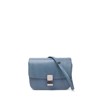 CELINE MEDIUM CLASSIC BOX BAG BLUE LIZARD SKIN LEATHER SHW