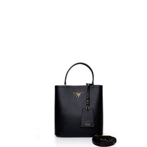 PRADA PANIER SMALL SAFFIANO LEATHER BAG BLACK GHW