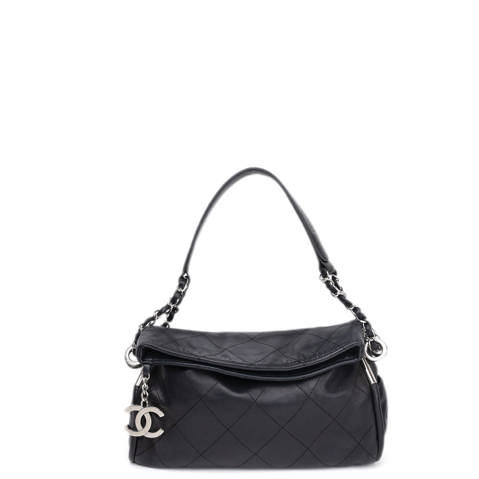 CHANEL ULTIMATE SMALL SOFT HOBO BAG BLACK QUILTED LAMBSKIN SHW