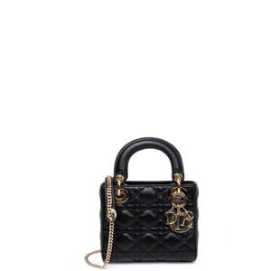 CHRISTIAN DIOR MINI LADY DIOR LAMBSKIN BLACK GHW